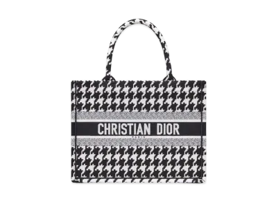Dior Small Dior Book Tote Black Houndstooth Embroidery "Black"