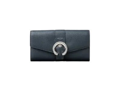 JIMMY CHOO MARTINA-C Soft Grainy Calf Leather Wallet With Crystal Buckle "Navy"