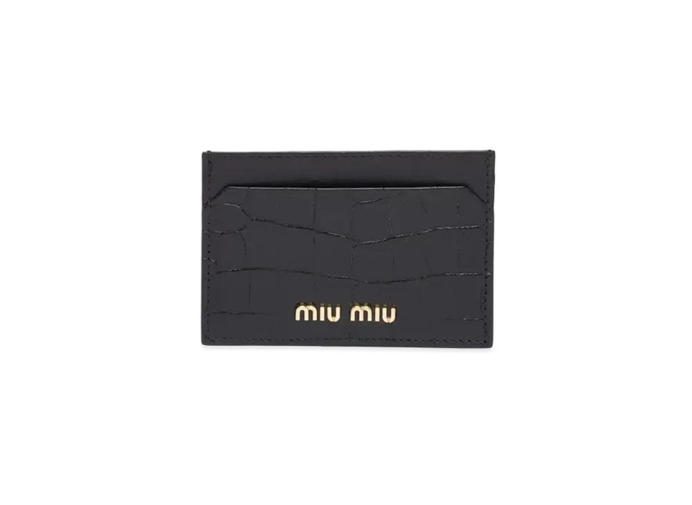 MIU MIU Croco Printed Leather Card Case "Black"