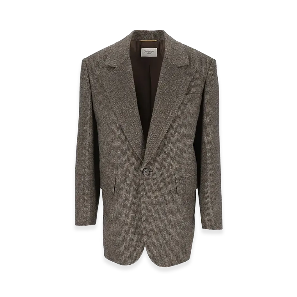 Saint Laurent Women's Herringbone Wool Jacket "Brown"