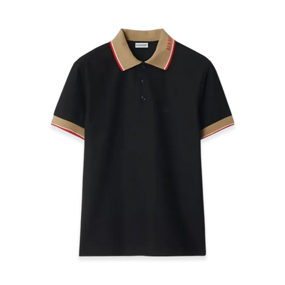 Burberry Logo Collar Cotton Polo Shirt "Black"