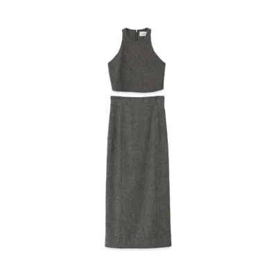 CLANE x Suzu Hirose 3WAY American Sleeve Bustier Straight Skirt Set "Black Mix"