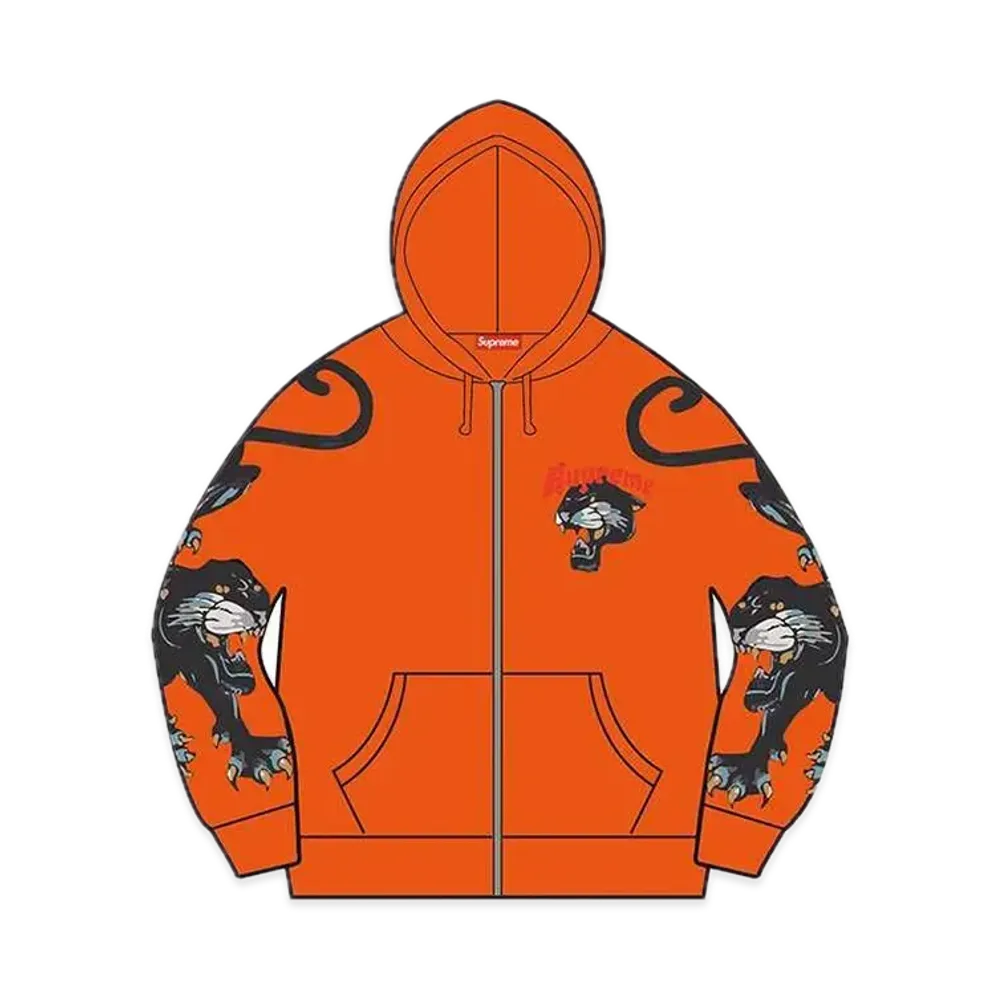 Supreme Panther Zip Up Hooded Sweatshirt "Orange"