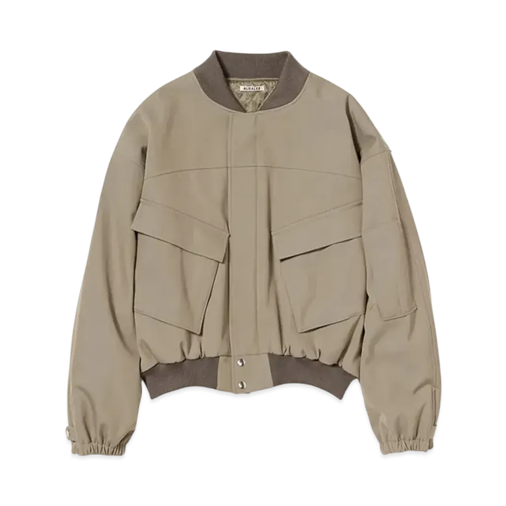 AURALEE Light Wool Max Gabardine Chambray Padded Flight Blouson "Khaki Beige Chambray"