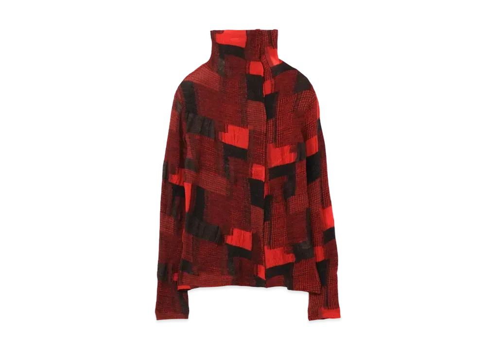 Yohji Yamamoto Y's PATCHWORK CUT JACQUARD FRONT PATCH HIGH NECK T "Red"