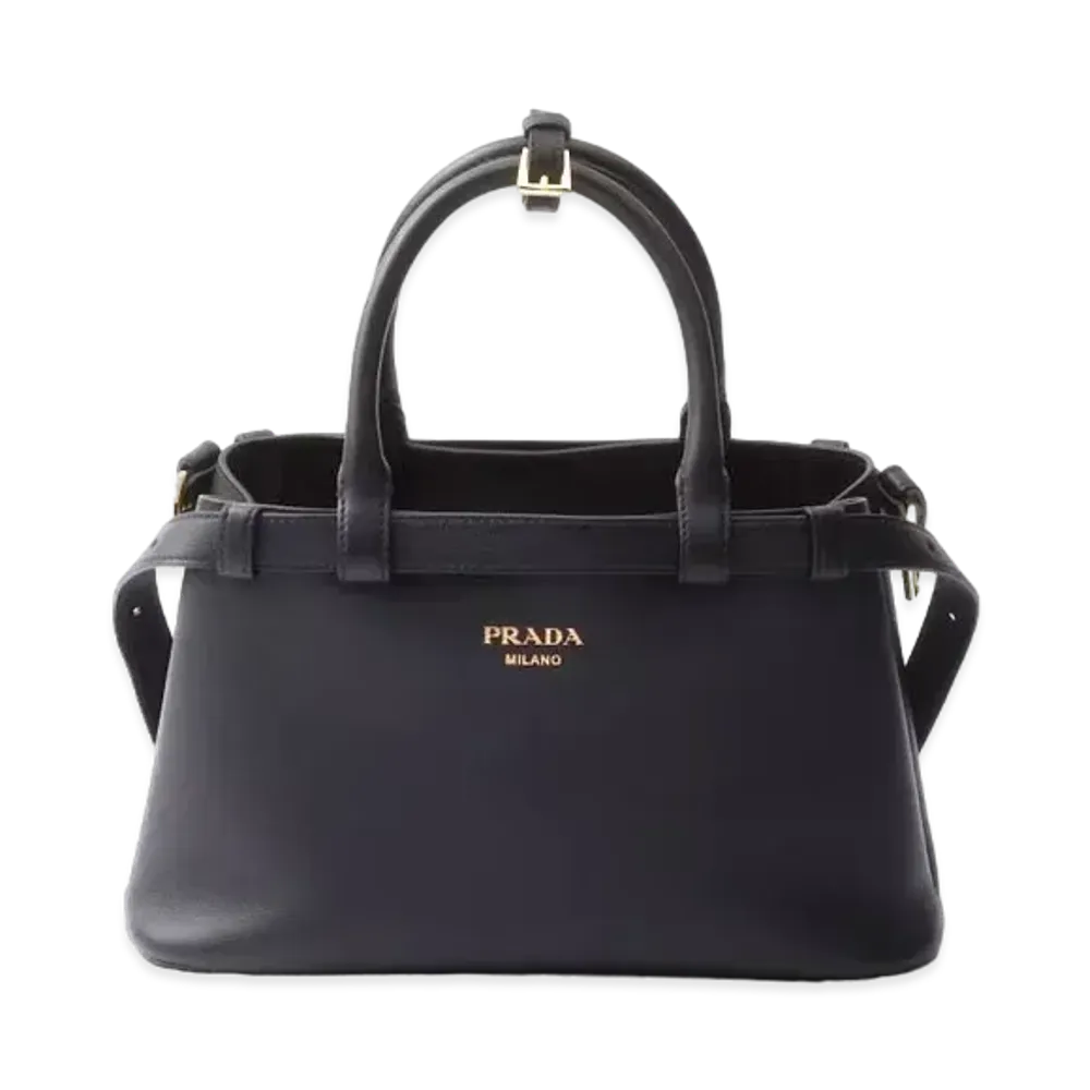 PRADA Buckle Small Leather Handbag with Double Belt "Black"