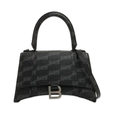 BALENCIAGA Hourglass Small Handbag BB Monogram Coated Canvas "Black"