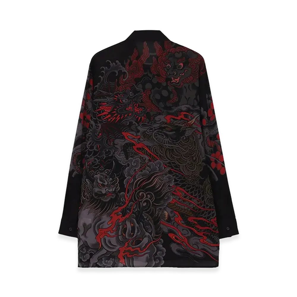 WILDSIDE YOHJI YAMAMOTO x Ryu Ga Gotoku Studio Rayon Shirt (Serpent Mythical Beast) "Black"