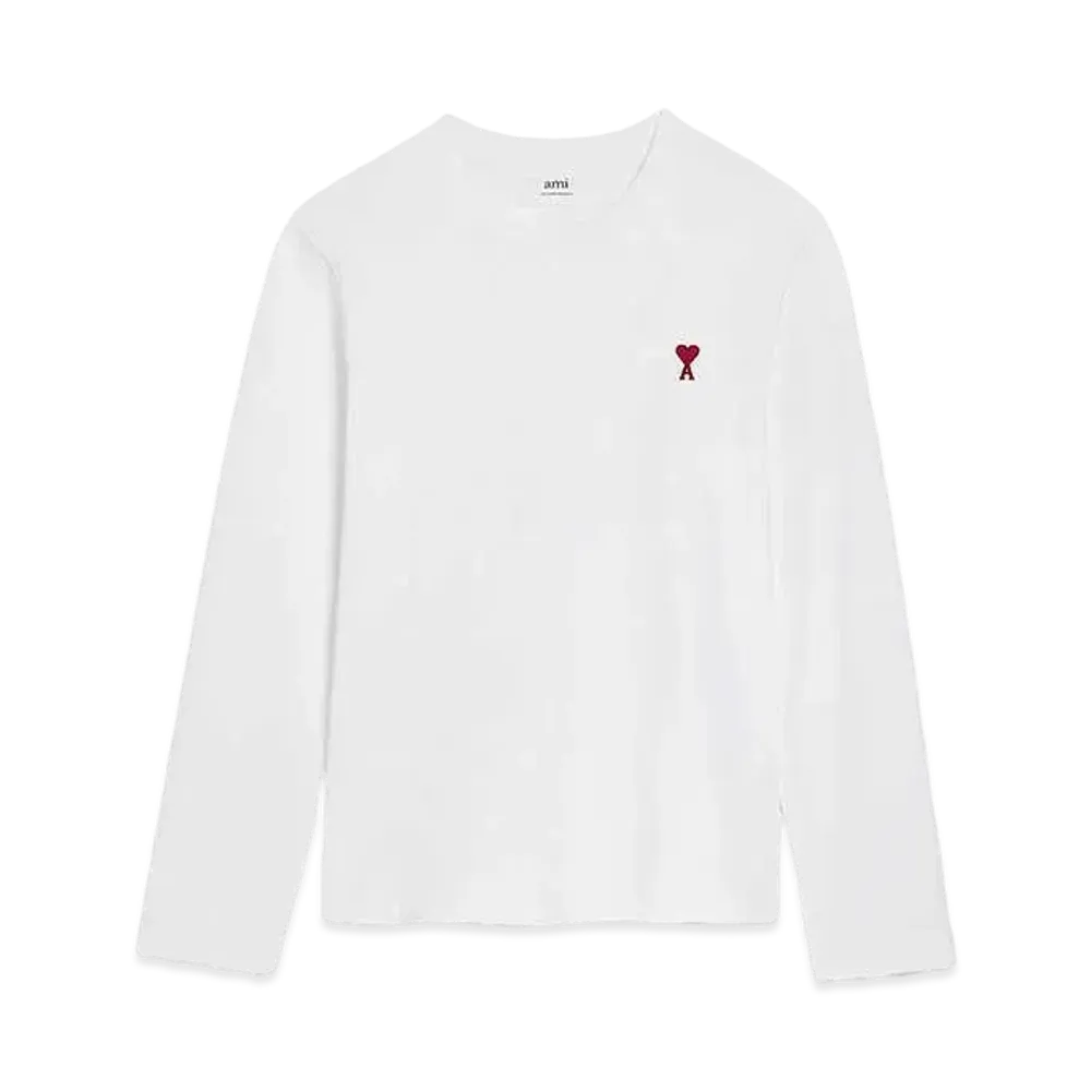 AMI PARIS Organic Cotton Heavy Jersey AMI DE COEUR Long Sleeve T-shirt "White"