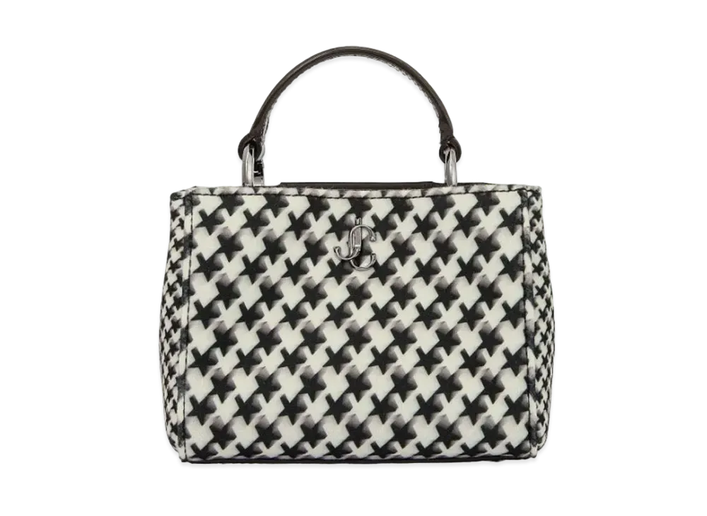 Jimmy Choo Varenne Tophandle Mini Star Houndstooth Printed Wool Mini Bag "Latte/Black"