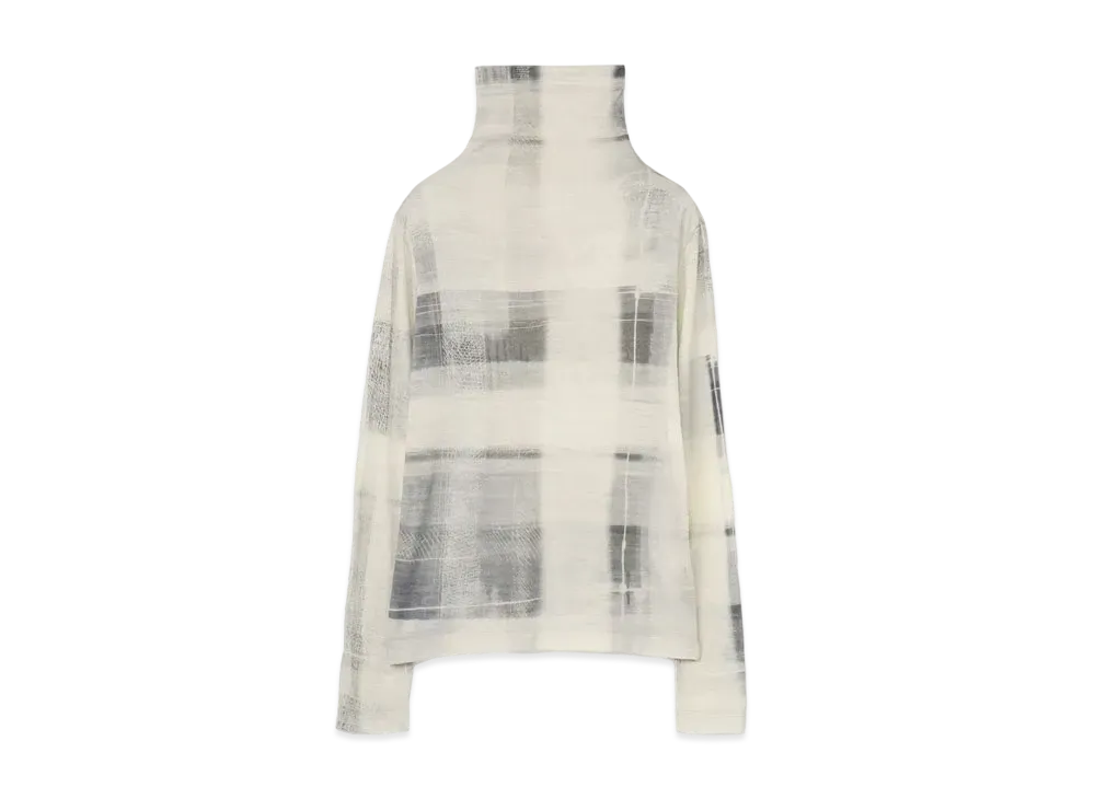 Yohji Yamamoto Y's HAND PAINT CHECK PRINT HIGH NECK LONG SLEEVE T "Black"