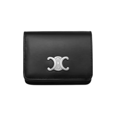 CELINE Triomphe Compact Wallet "Black"