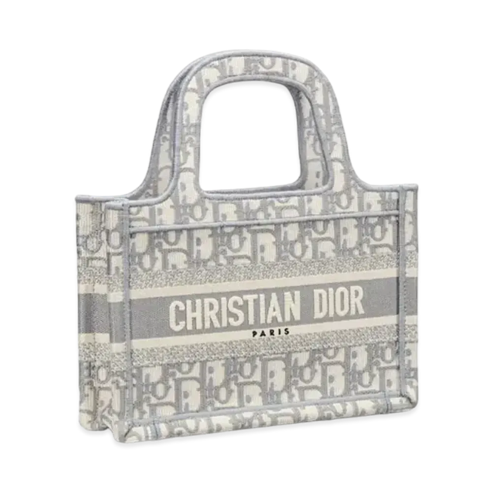 Dior Book Tote Mini Bags Oblique Embroidery "Gray"