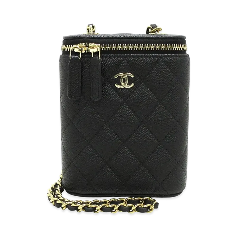 CHANEL Matelasse Caviar Skin Vanity Chain Shoulder Bag "Black"