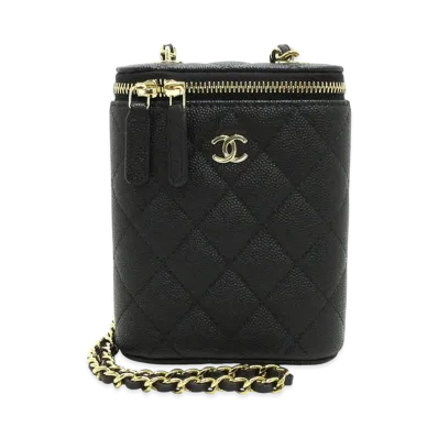 CHANEL Matelasse Caviar Skin Vanity Chain Shoulder Bag "Black"