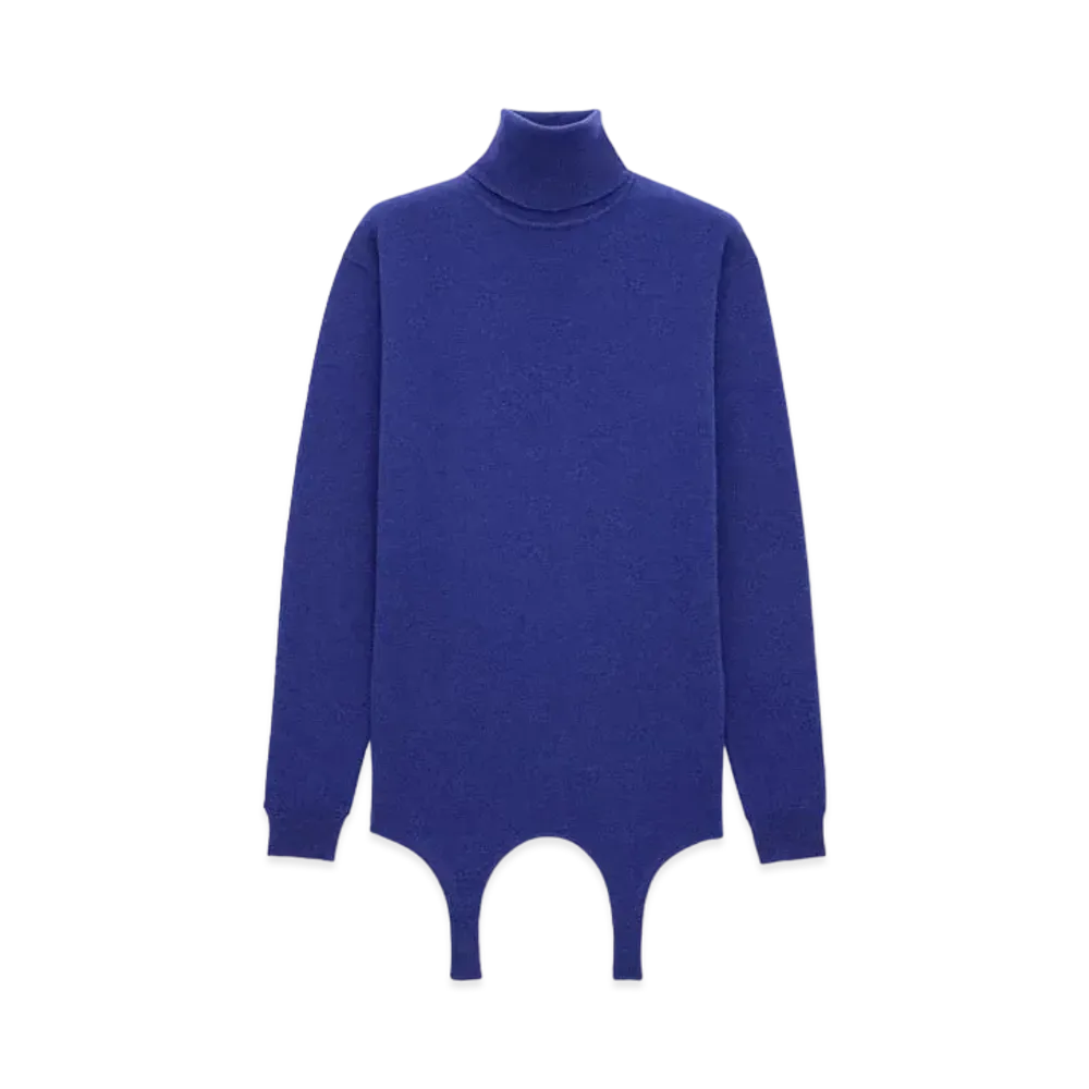 Saint Laurent Women's Turtleneck Garter Sweater in Cashmere "Bleu Roi"