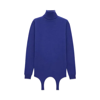 Saint Laurent Women's Turtleneck Garter Sweater in Cashmere "Bleu Roi"