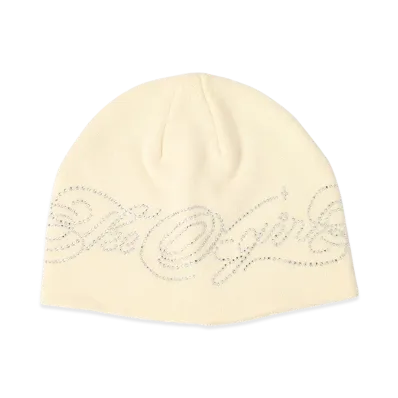 X-Girl Women's Rhinestone Decorative Script Logo Beanie "White"