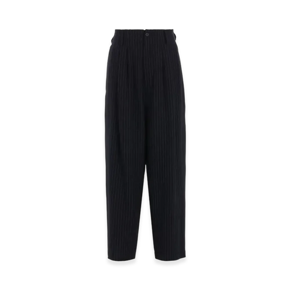 S'YTE Chambray Viyella Striped Wide Trousers With Side Tape "Navy"