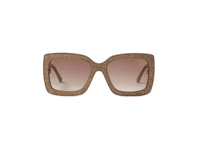 Jimmy Choo VIV Square Frame Sunglasses With Swarovski Crystals "Nude"