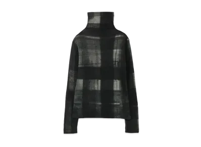 Yohji Yamamoto Y's HAND PAINT CHECK PRINT HIGH NECK LONG SLEEVE T "Gray"