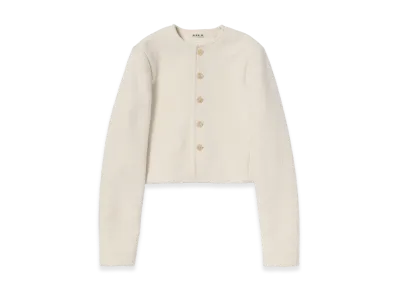 AURALEE Women's Heavily Fulled Wool Cotton Collarless Jacket "Ivory White"