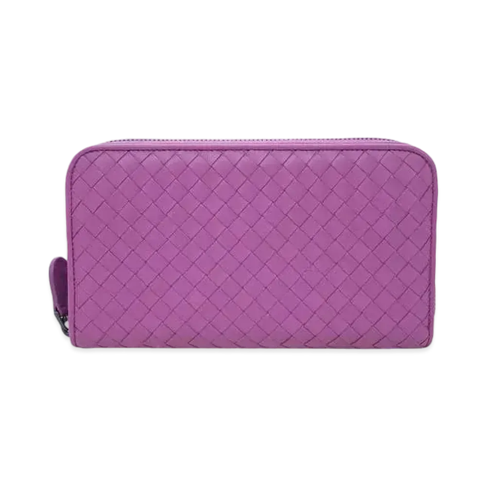 Bottega Veneta Intrecciato Lambskin Zip Around Wallet "Peony"