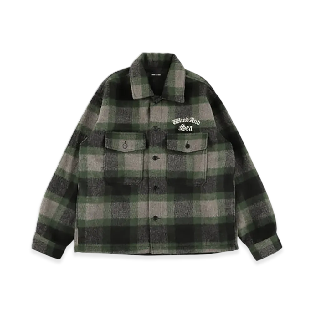 WIND AND SEA Shaggy Plaid Shirt Jacket "Black"