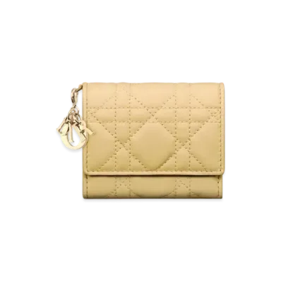 Dior Lady Dior Lotus Wallet Cannage Lambskin Japan Exclusive "Pastel Yellow"