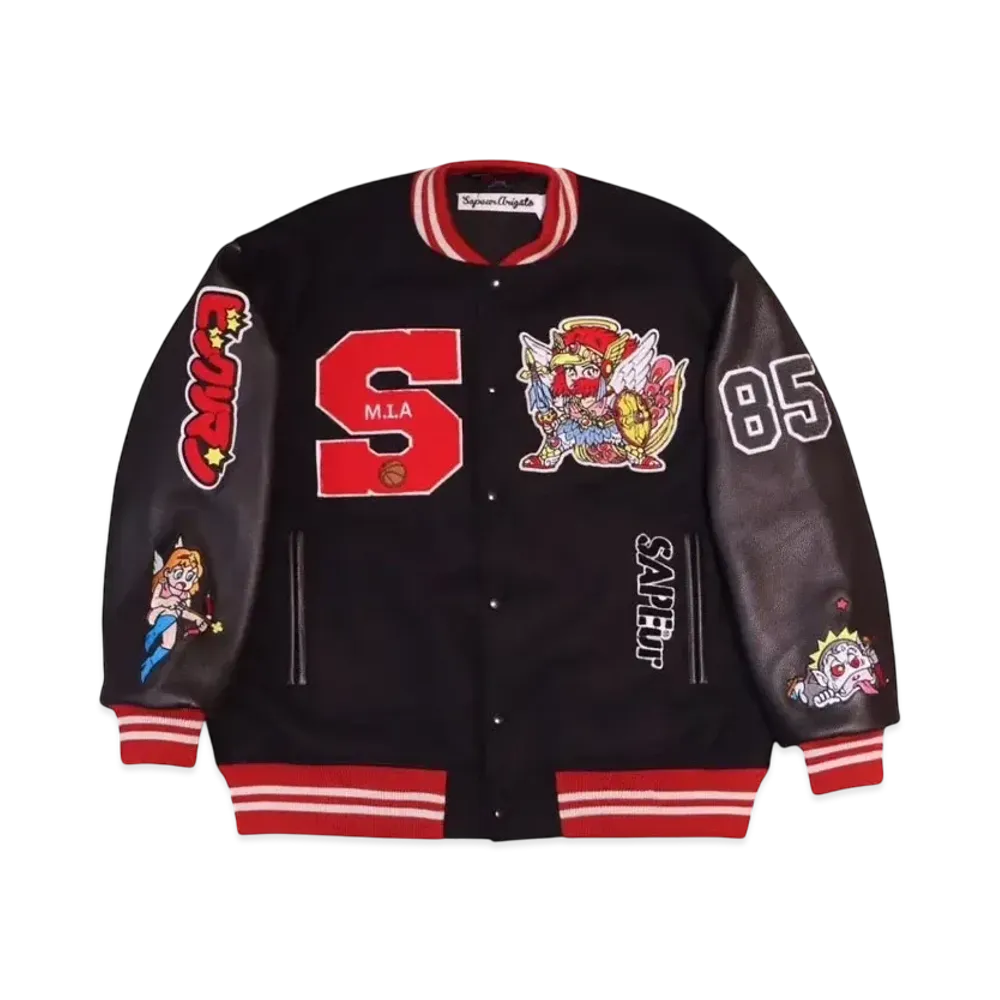 SAPEur x Bikkuriman Varsity Jacket Super Zeus "Black"