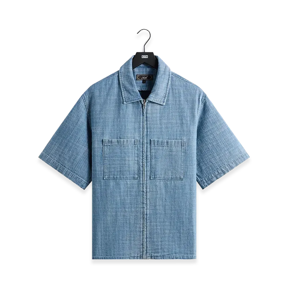 Kith Textured Indigo Paxton Zip Front Shirt "Light Indigo"