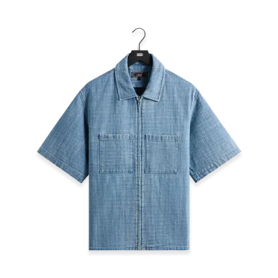 Kith Textured Indigo Paxton Zip Front Shirt "Light Indigo"