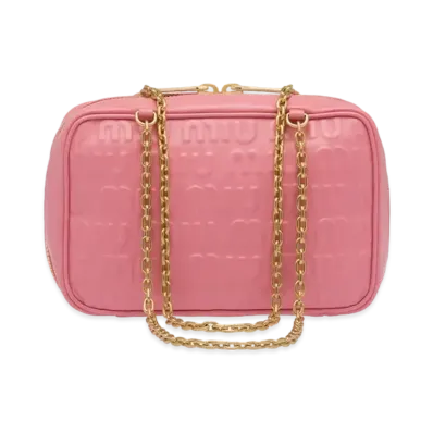 MIU MIU Logo-Embossed Leather Top-Handle Bag "Petal Pink"