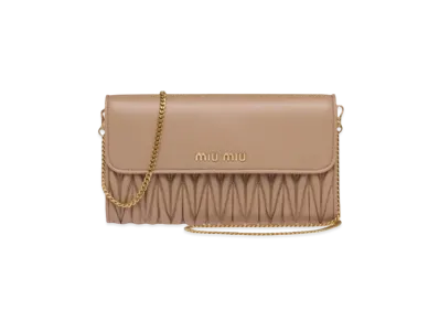Meteerassenapa Leather Wallet With MIU MIU Shoulder Strap "Beige Pink"