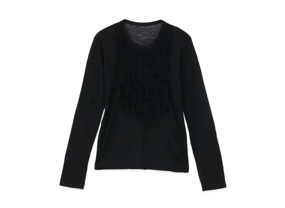 Yohji Yamamoto Y's WOOL SILK GAUZE PLAIN STITCH CUTTING FRILL T "Black"