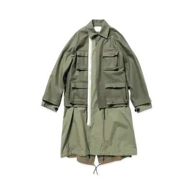 WTAPS x sacai Cotton Back Satin Coat / Coat / Cotton Back Satin "Olive Drab"
