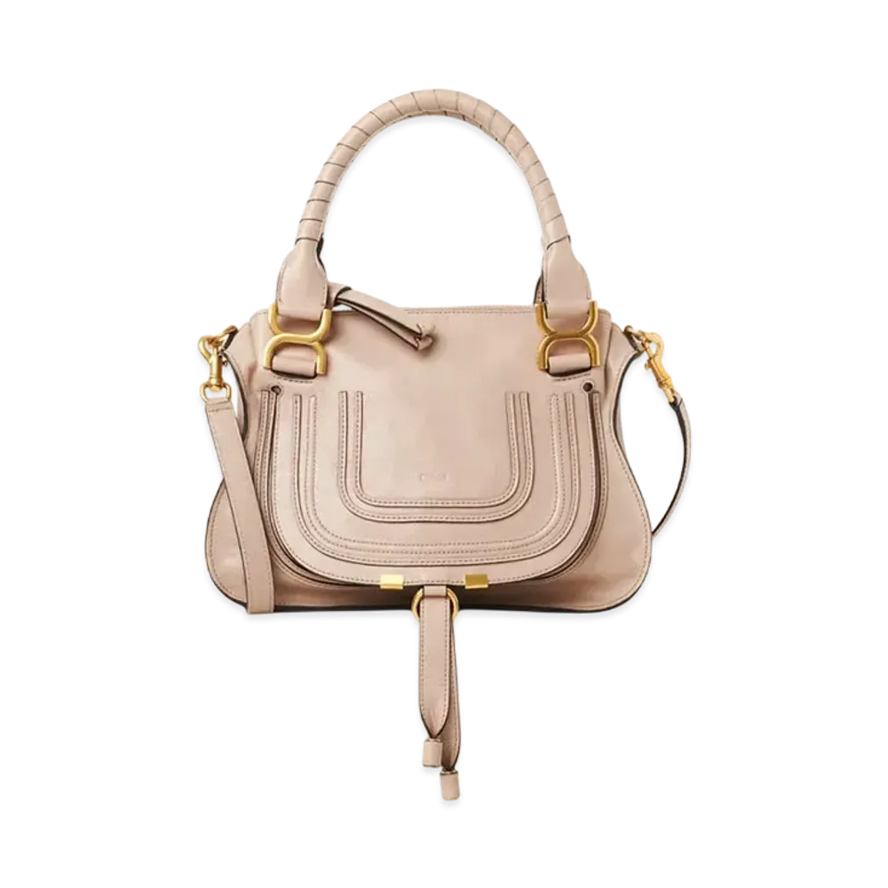 Chloe Small Marcie Bag In Shiny Leather "Deep Beige"