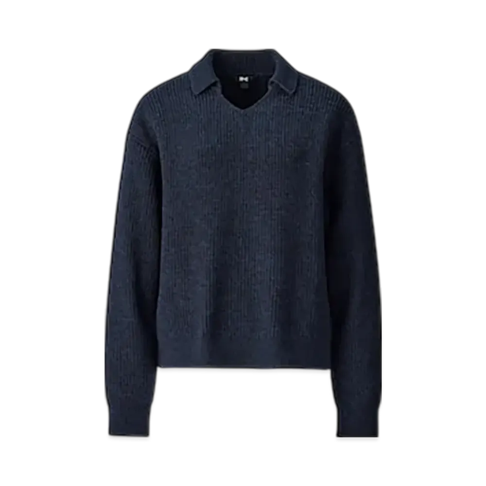 Uniqlo C Women'S Mixed Yarn Polo Sweater "Navy"