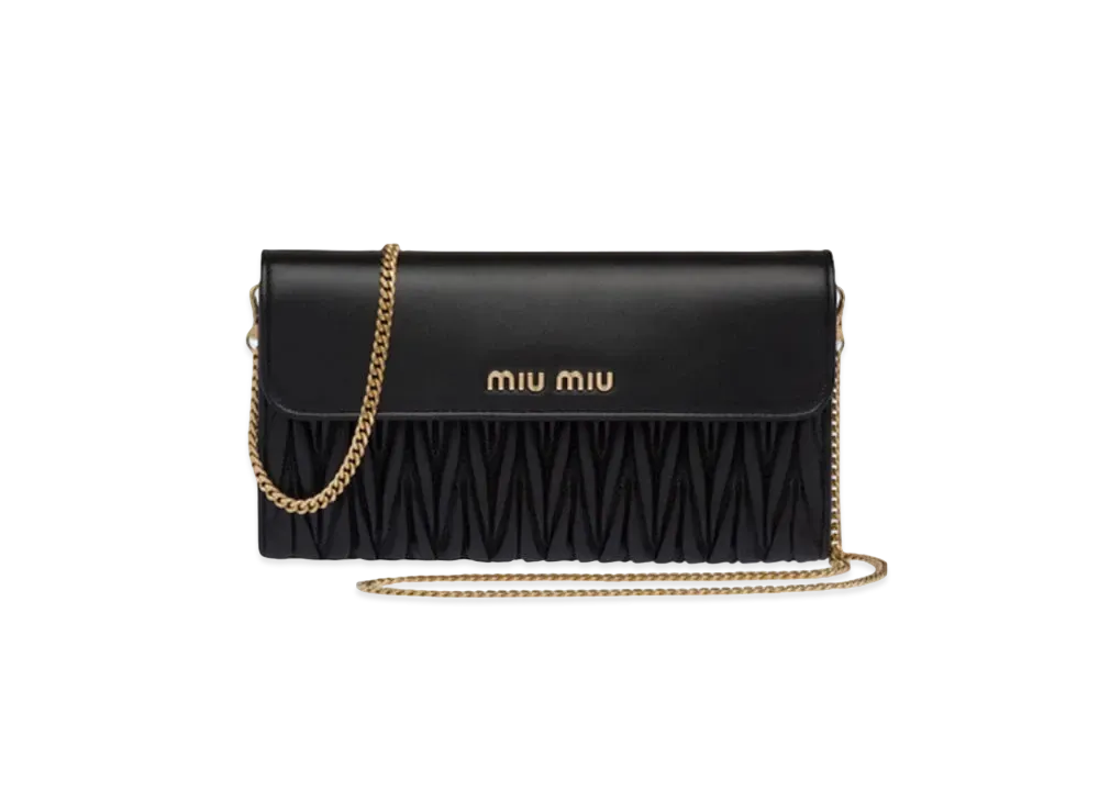 Meteerassenapa Leather Wallet With MIU MIU Shoulder Strap "Black"