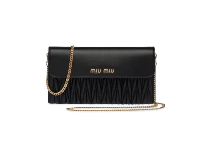 Meteerassenapa Leather Wallet With MIU MIU Shoulder Strap "Black"