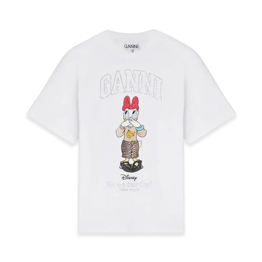GANNI x Disney Daisy Duck White Printed T-Shirt "Bright White"