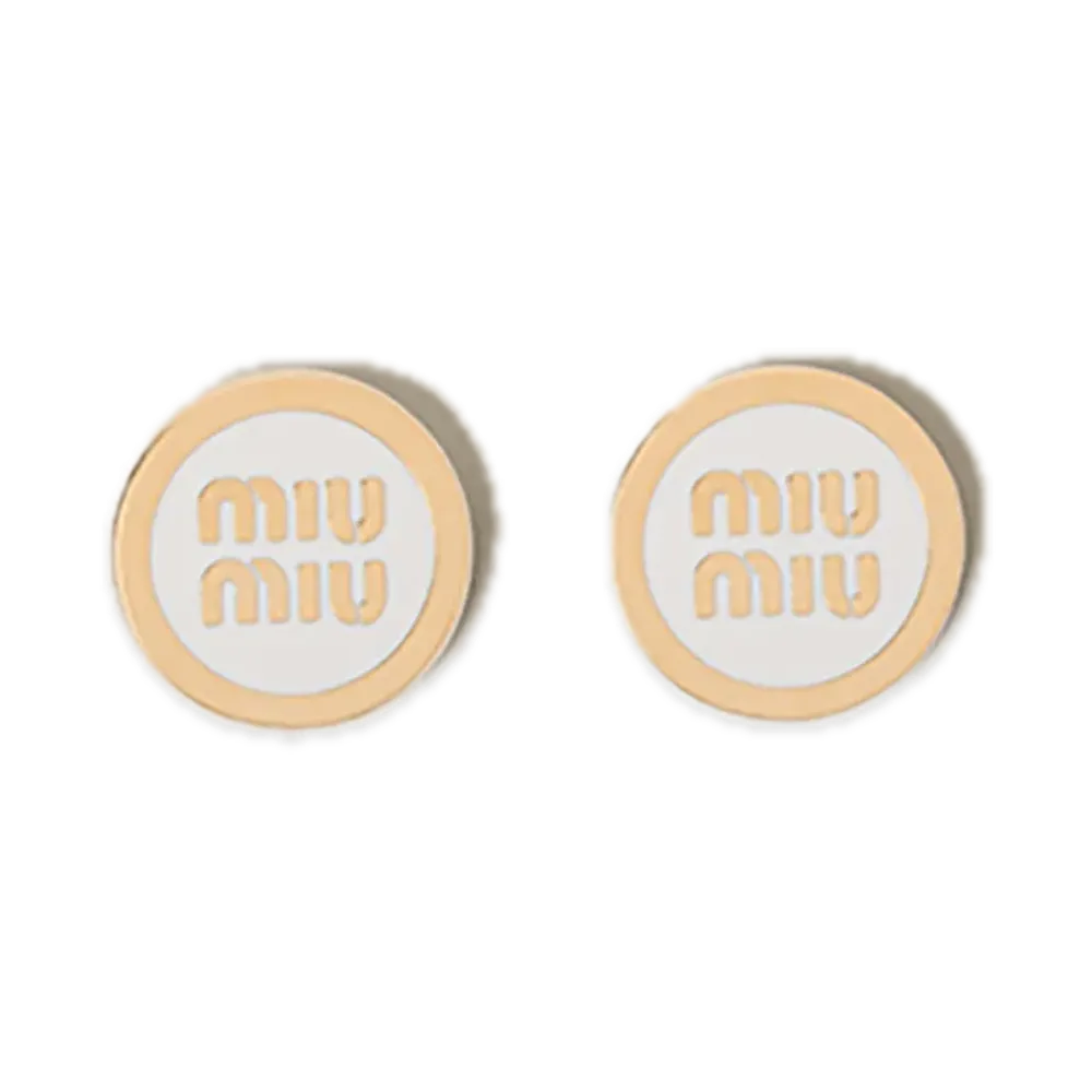 MIU MIU Enamel Metal Earrings "White"