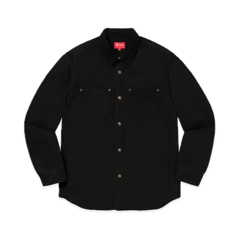 Supreme Script Canvas Snap Shirt "Black"
