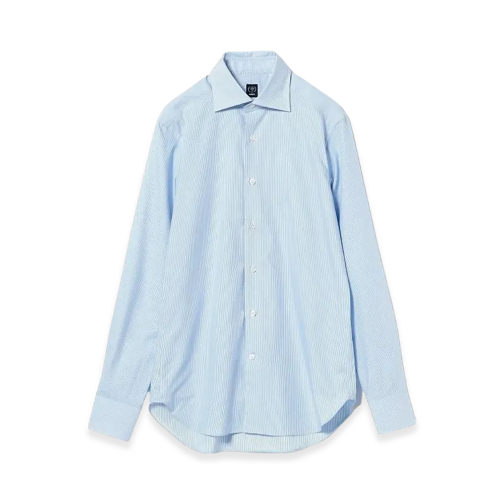 BEAMS Cotton Gingham Wide Collar Shirt "LightBlue"