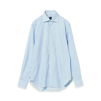 BEAMS Cotton Gingham Wide Collar Shirt "LightBlue"