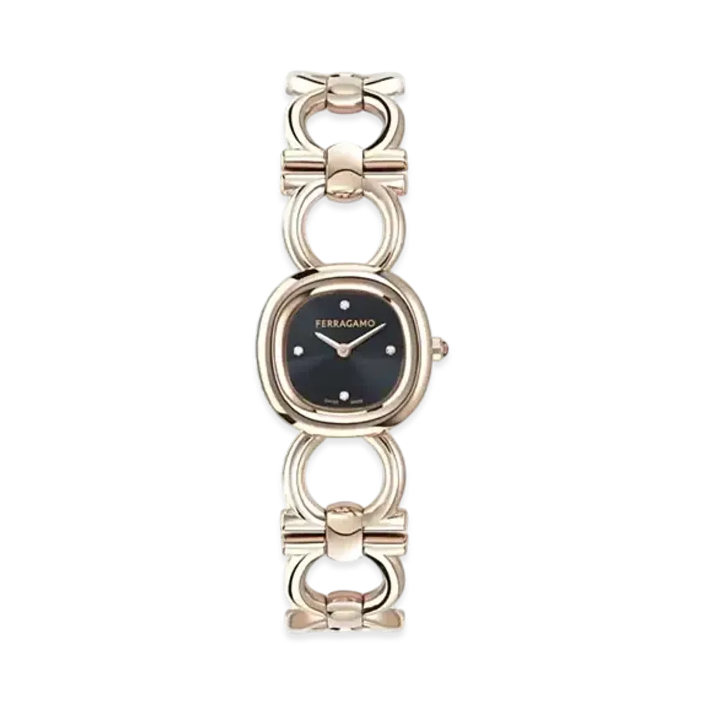 Salvatore Ferragamo Double Gancini Watch "IP Rose Gold/Black"