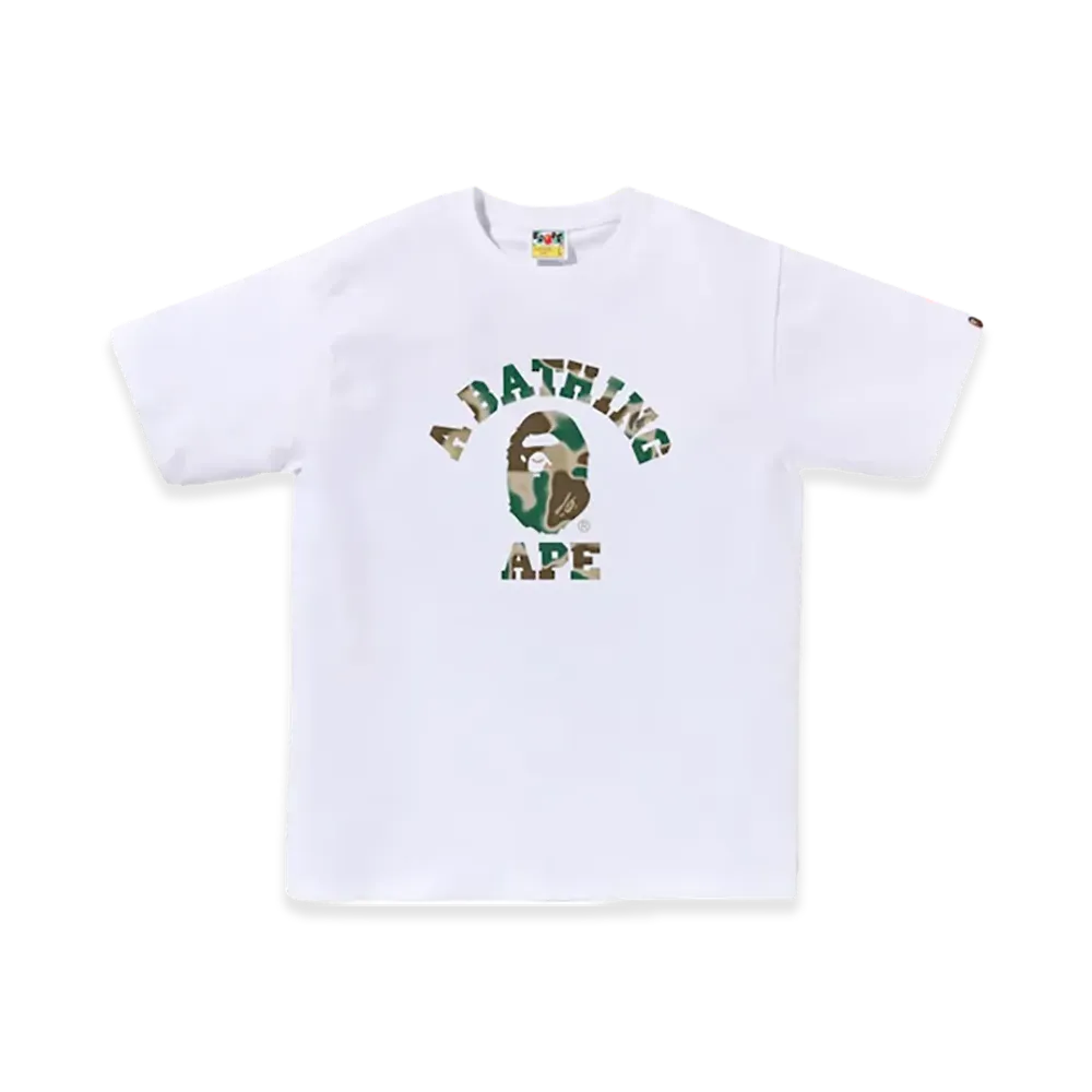 A BATHING APE Liquid Camo College Tee "White/Olivedrab"