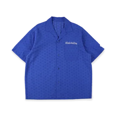 WIND AND SEA Cotton Lace S/S Shirt "Blue"