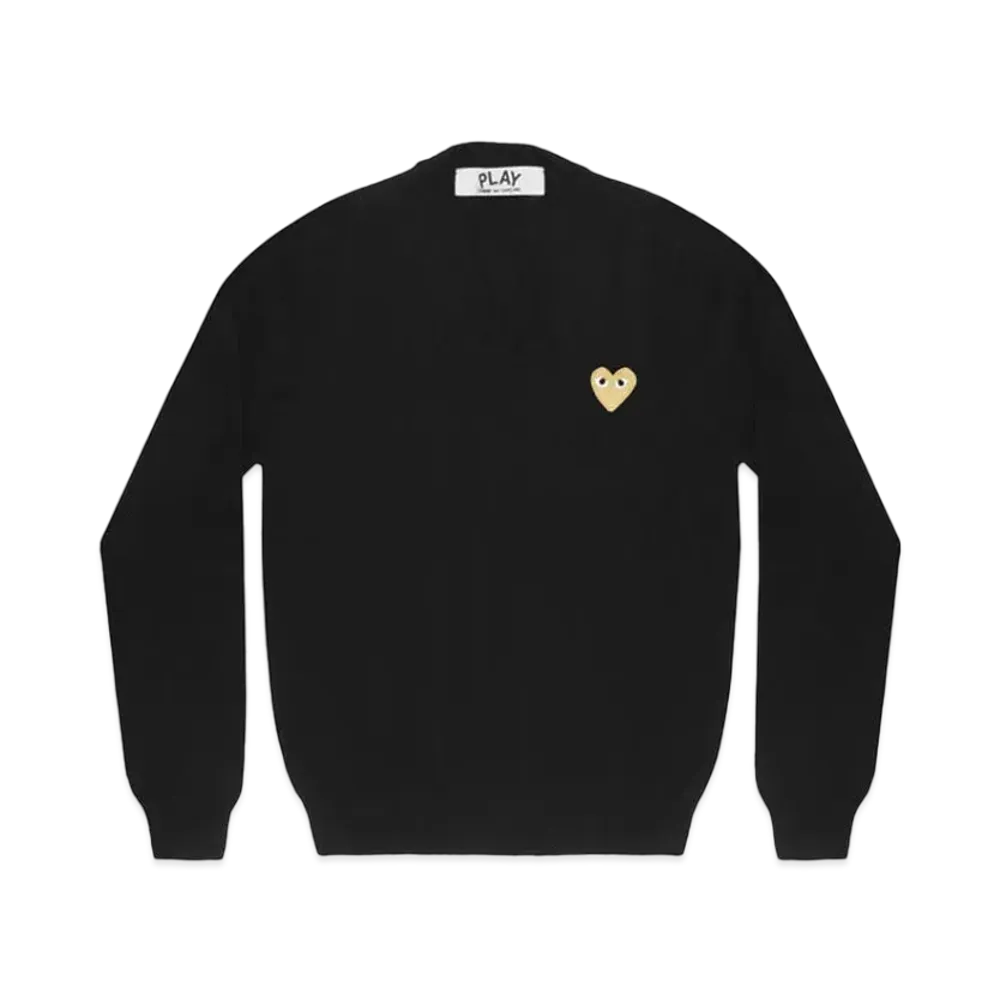 PLAY COMME des GARCONS Gold Heart V Neck Sweater Mens "Black"