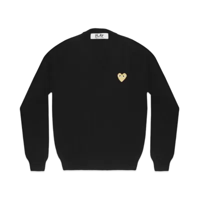 PLAY COMME des GARCONS Gold Heart V Neck Sweater Mens "Black"